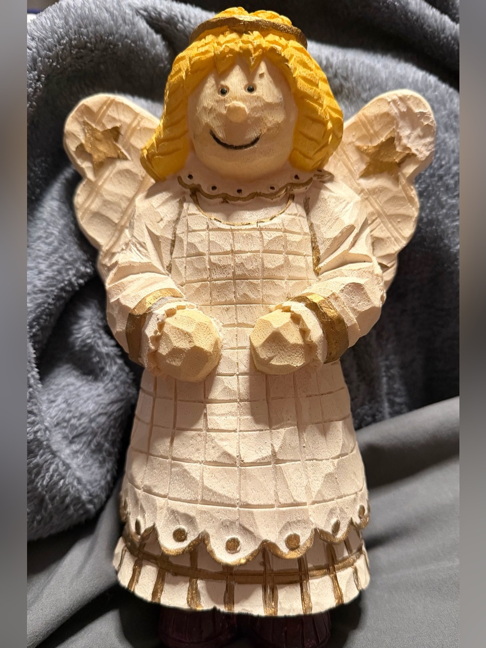 Carved Angel Figurine in Cream and Gold